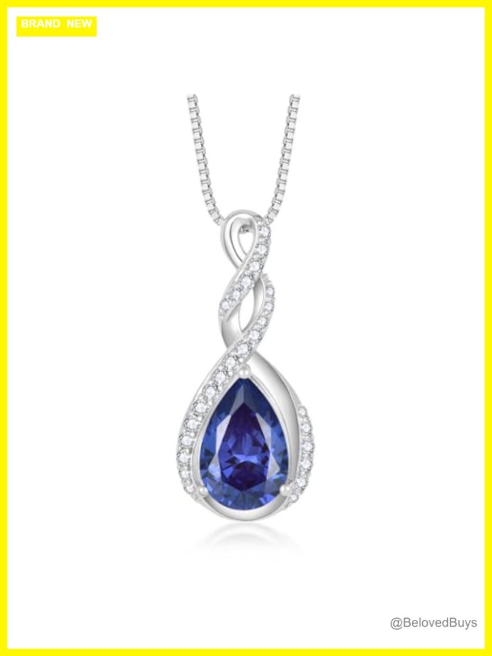 925 Sterling Silver Tanzanite CZ Teardrop Pendant Necklace 18+2 Chain